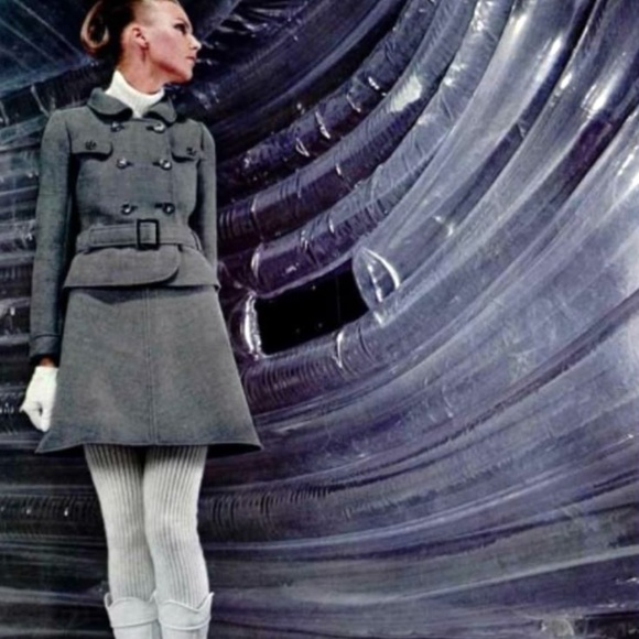 Vintage Courreges winter grey coat withh rabbit fur collar - Picture 10 of 12